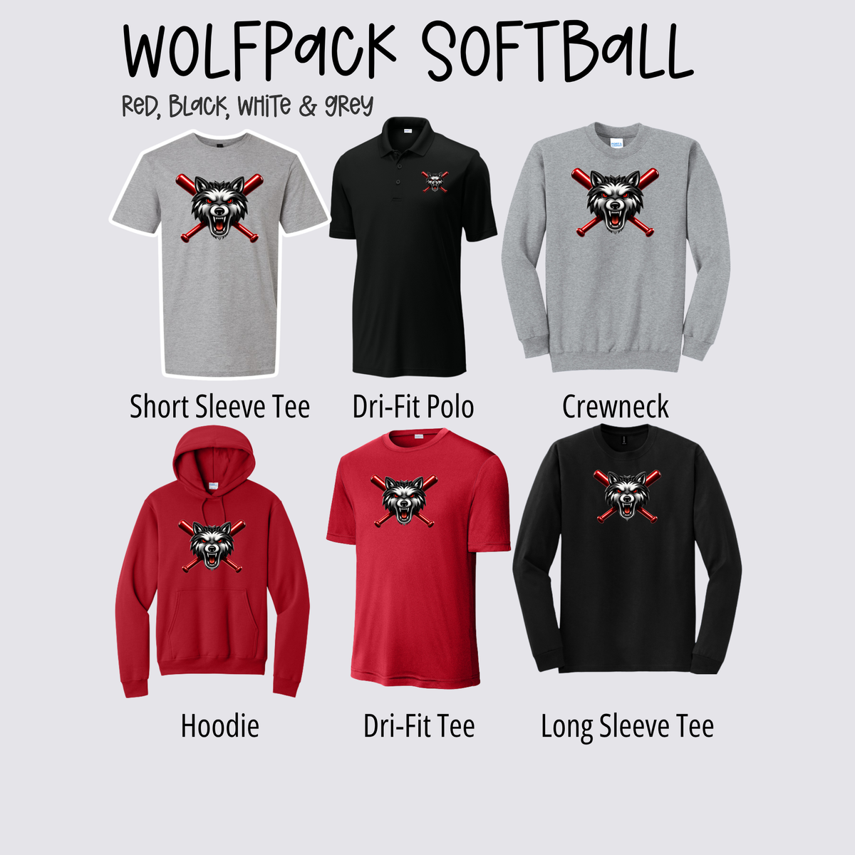 Wolfpack logo shown on all six styles