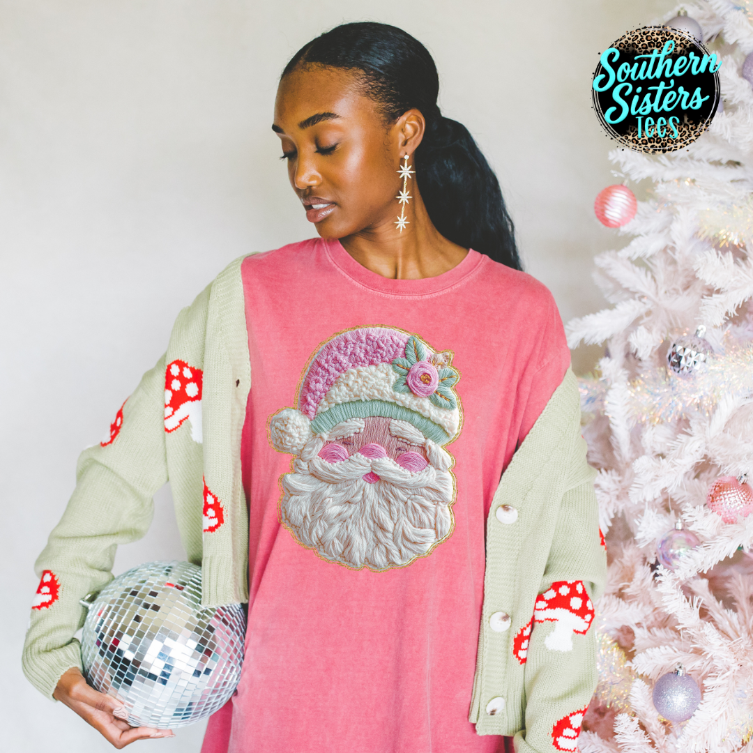 Needlepoint Santa Tee Shirt