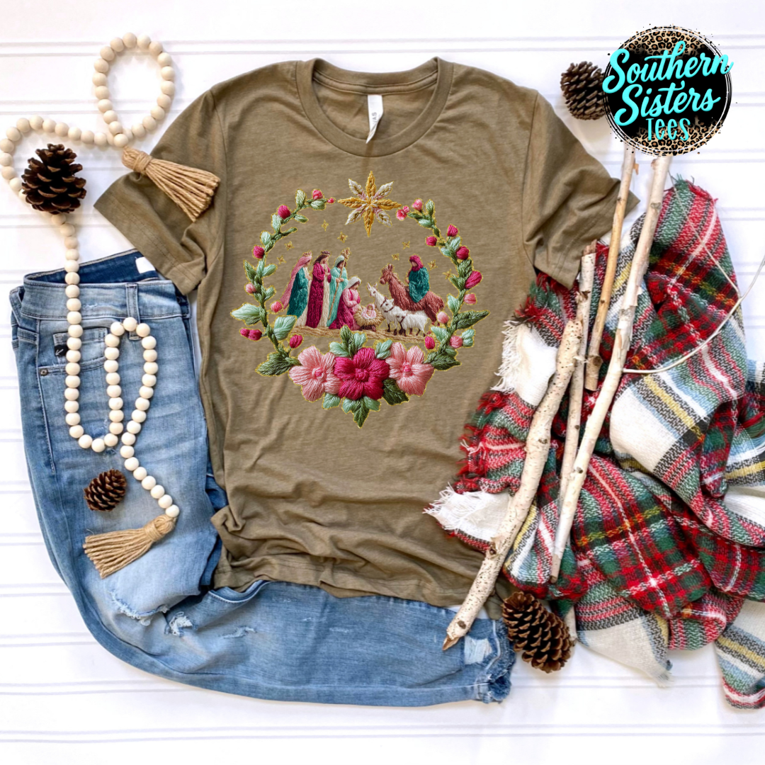 Needlepoint Nativity Tee Shirt
