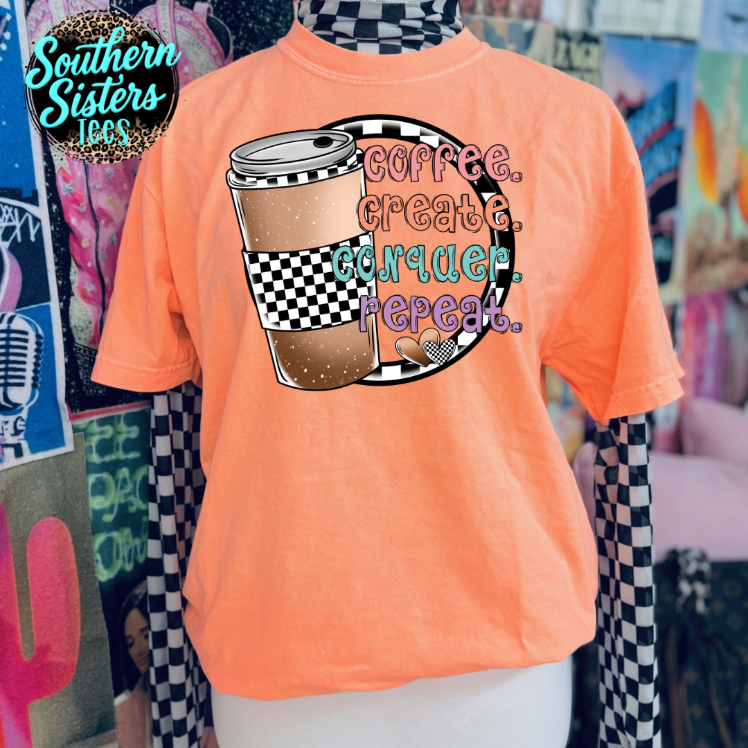 Coffee Create Conquer Tee Shirt