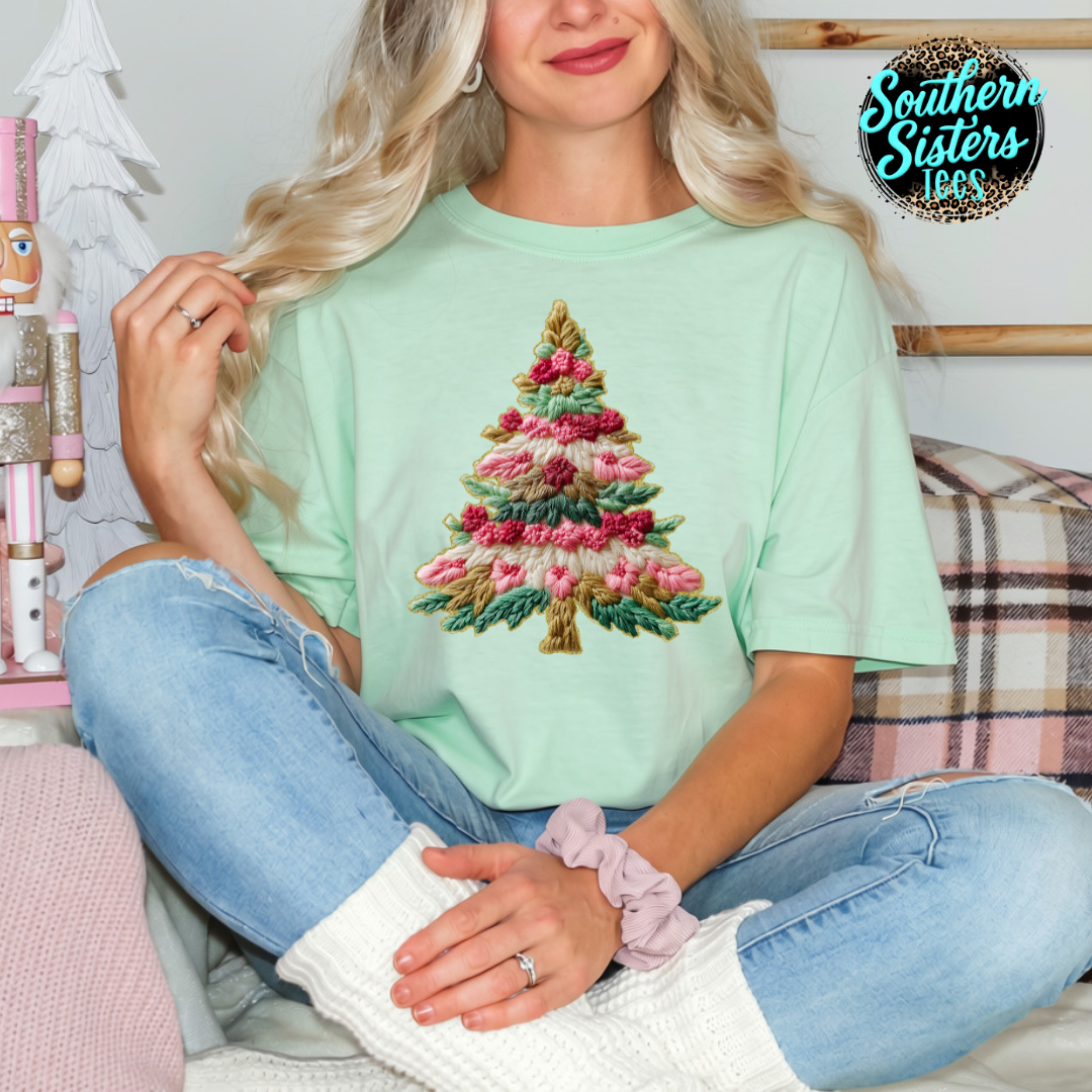 Needlepoint Christmas Tree Tee Shirt