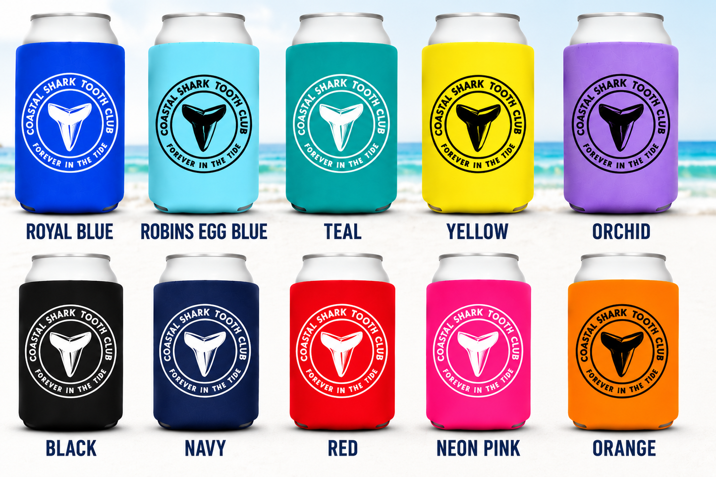 Coastal Shark Tooth Club Can Cooler | Shark Tooth Hunting Drink Sleeve