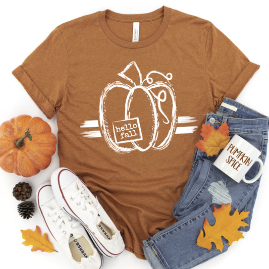 Hello Fall Striped Pumpkin