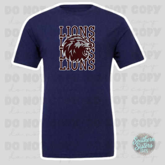Level Cross Lions mascot stack tee on navy
