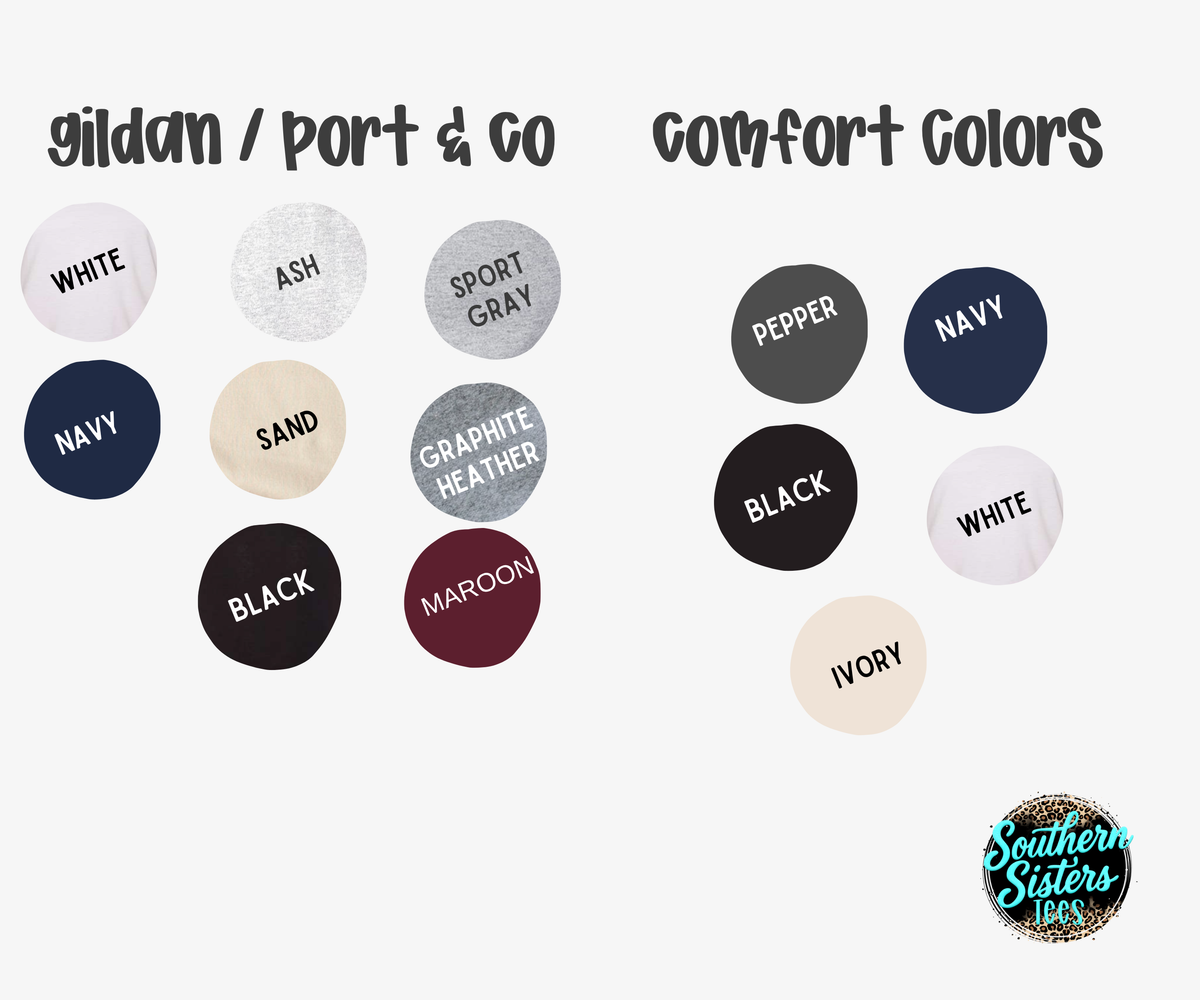 Level Cross Lions shirt color chart, Gildan and Comfort Colors options