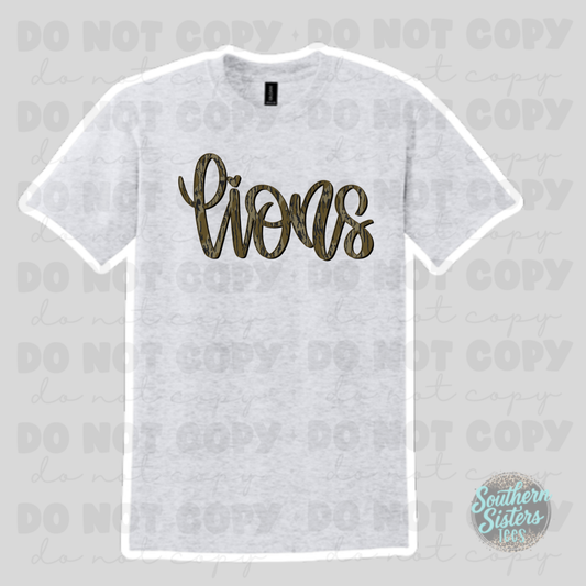 Level Cross Lions camo script tee on ash grey
