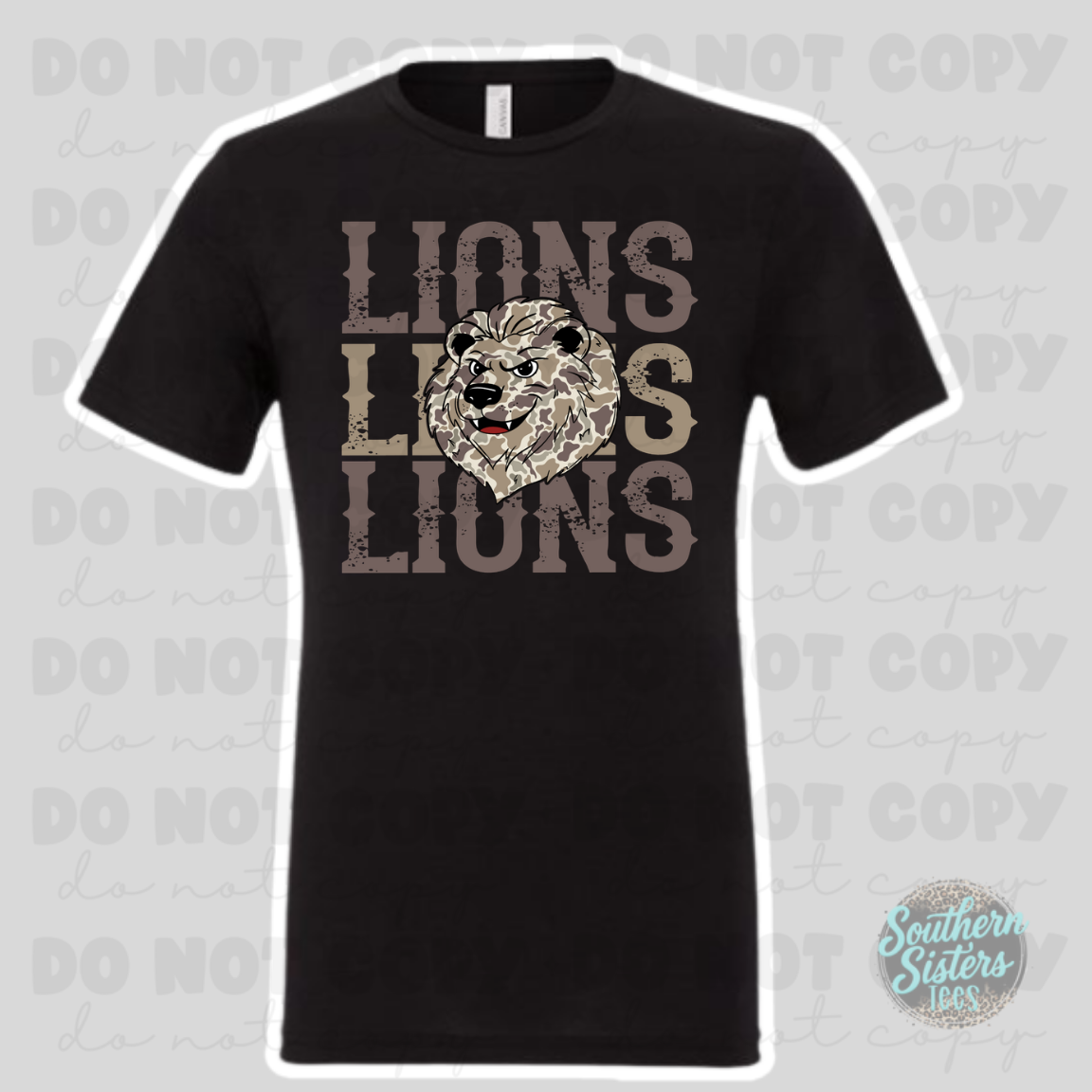 Level Cross Lions camo mascot stack tee on black