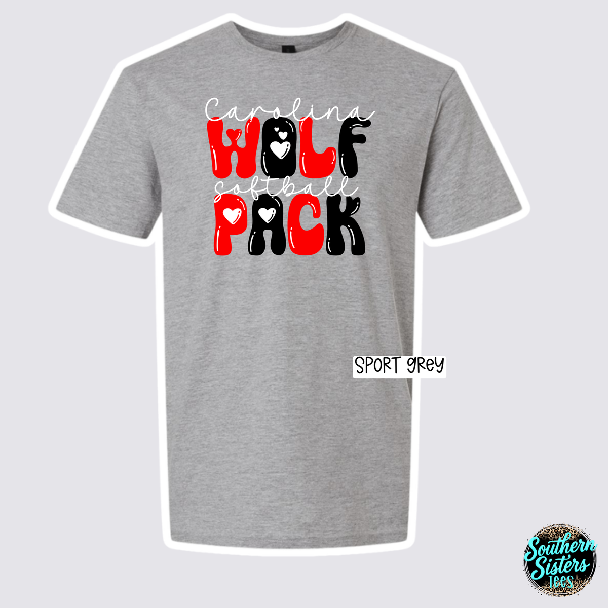 Carolina Wolf Pack bubble letter design on sport grey tee