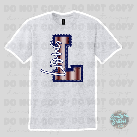 Level Cross Lions varsity L tee on ash grey