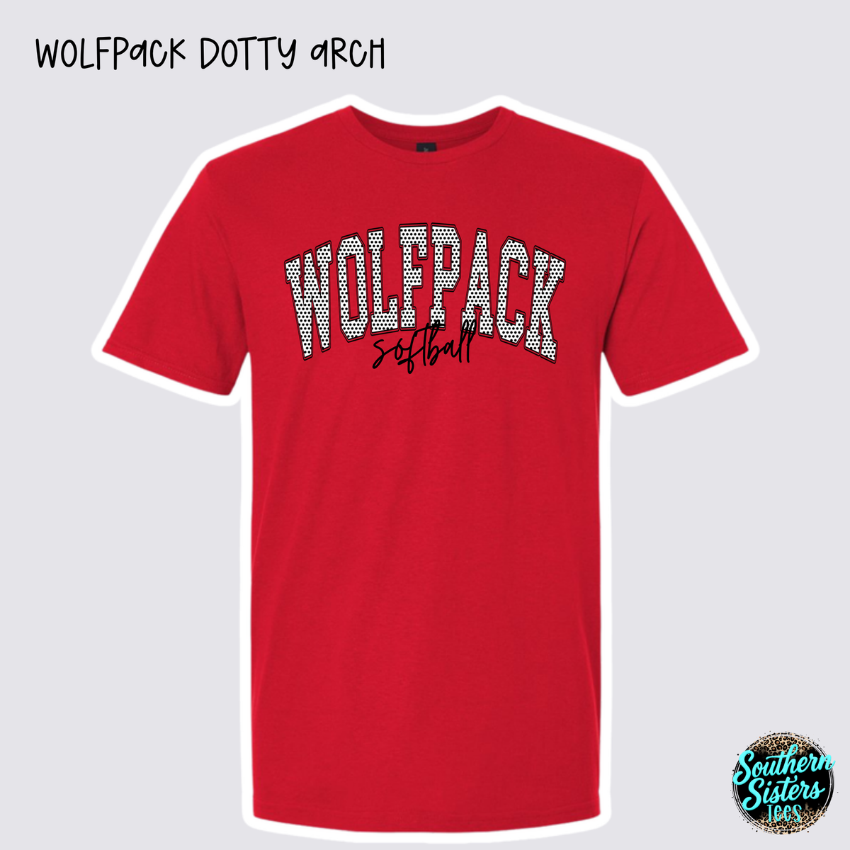Wolfpack Dotty Arch design on red tee