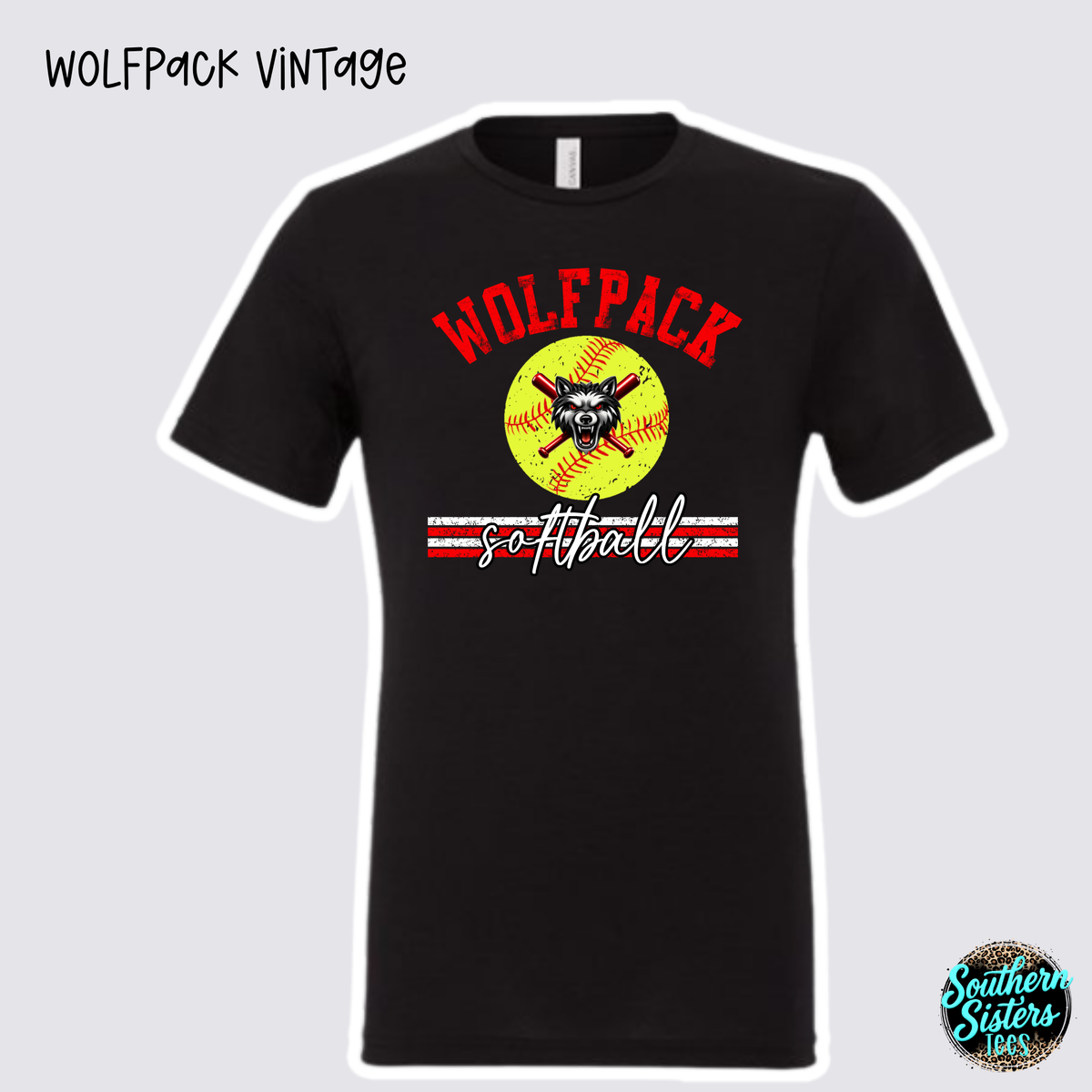 Wolfpack Vintage design on black tee