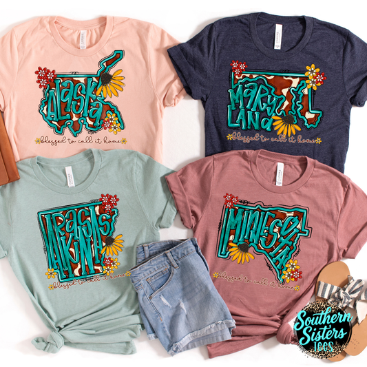 Turquoise & Sunflower State Tee