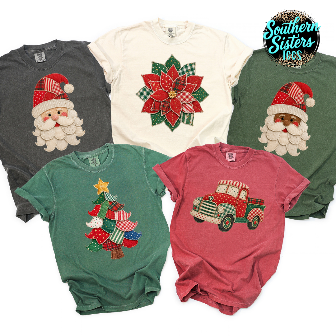 Christmas Faux Embroidery Tee Shirt