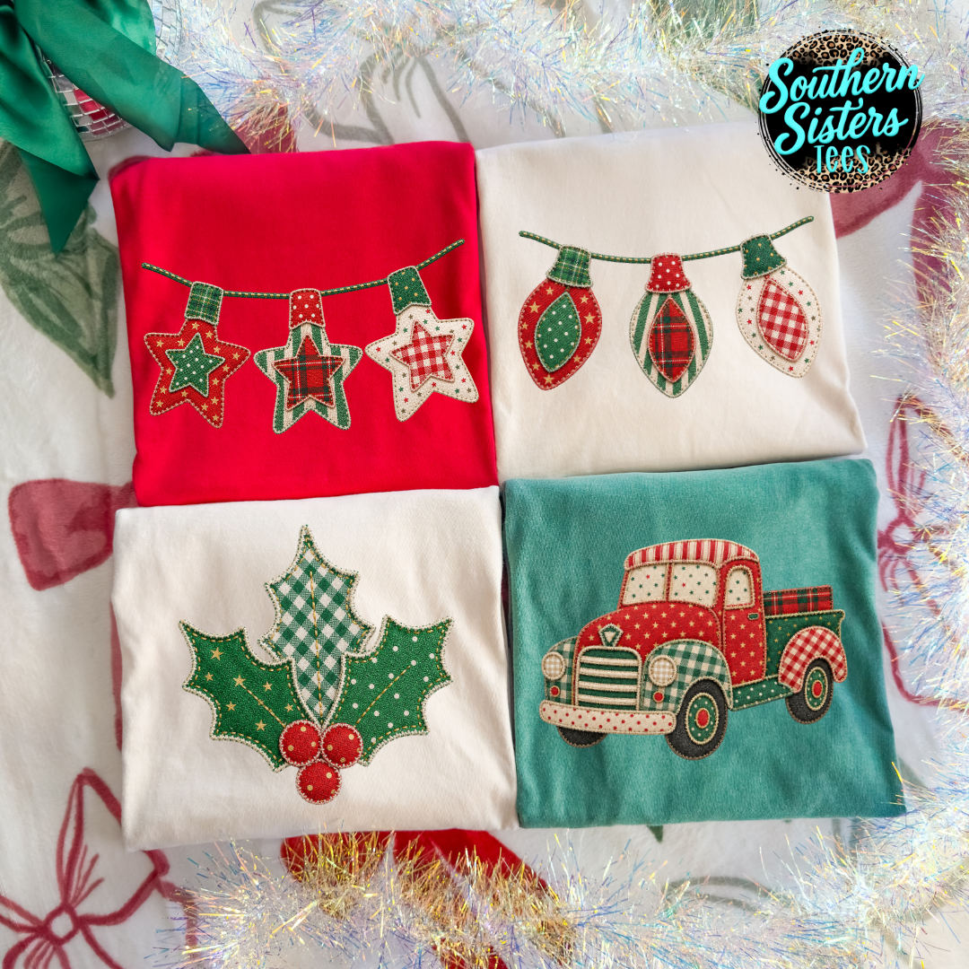 Christmas Faux Embroidery Tee Shirt