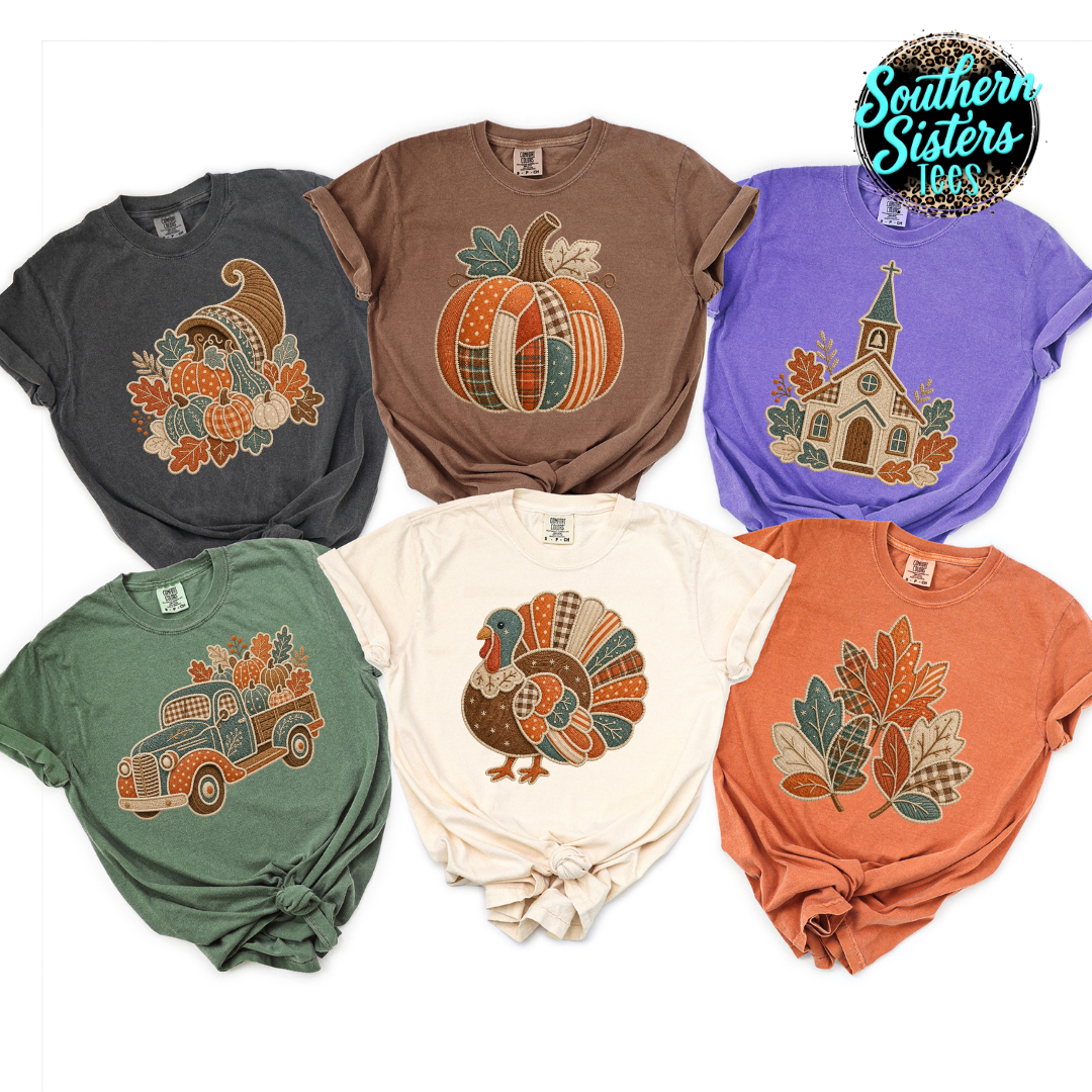 Autumn Faux Embroidery Tee Shirt