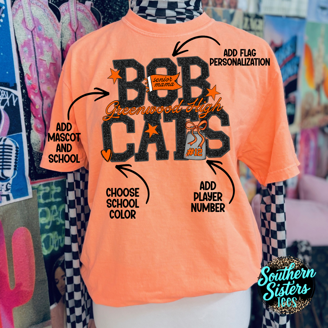 Black Rhinestone Mascot Custom Tee