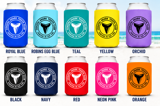 Coastal Shark Tooth Club Can Cooler | Shark Tooth Hunting Drink Sleeve