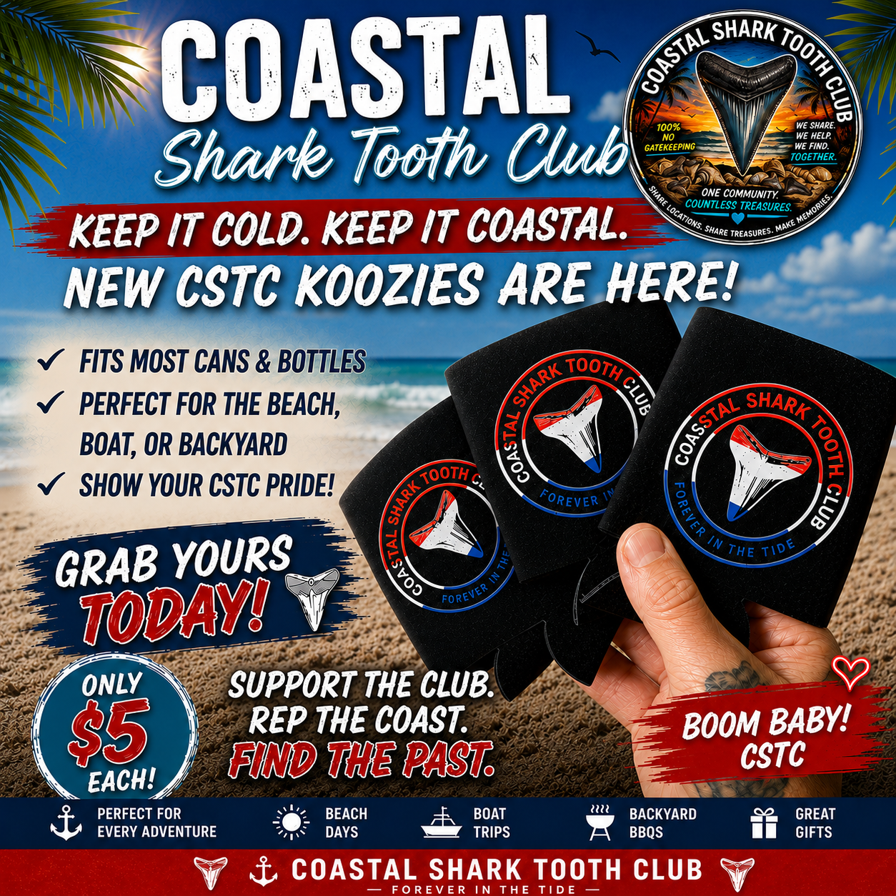 Coastal Shark Tooth Club Shark Can Cooler